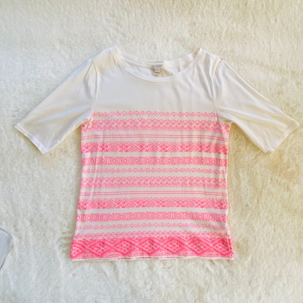 J. Crew Women’s Top Size Small Bright Pink Embroidered Hemline